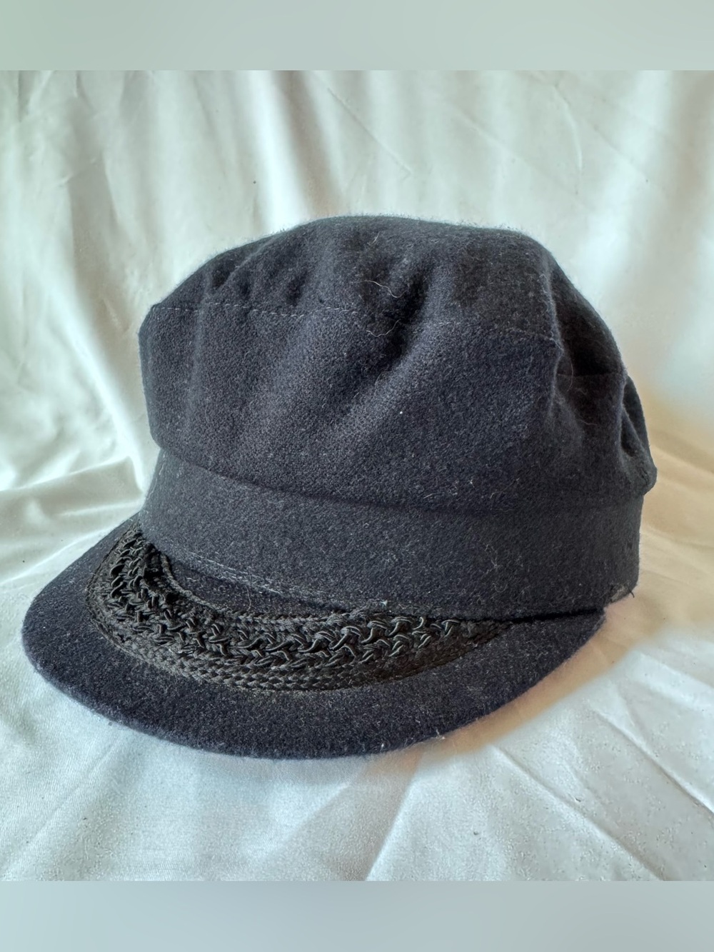 Vintage JHats Greek Fishermans Hat Cap Black Wool Blend Size Med Braided Rope